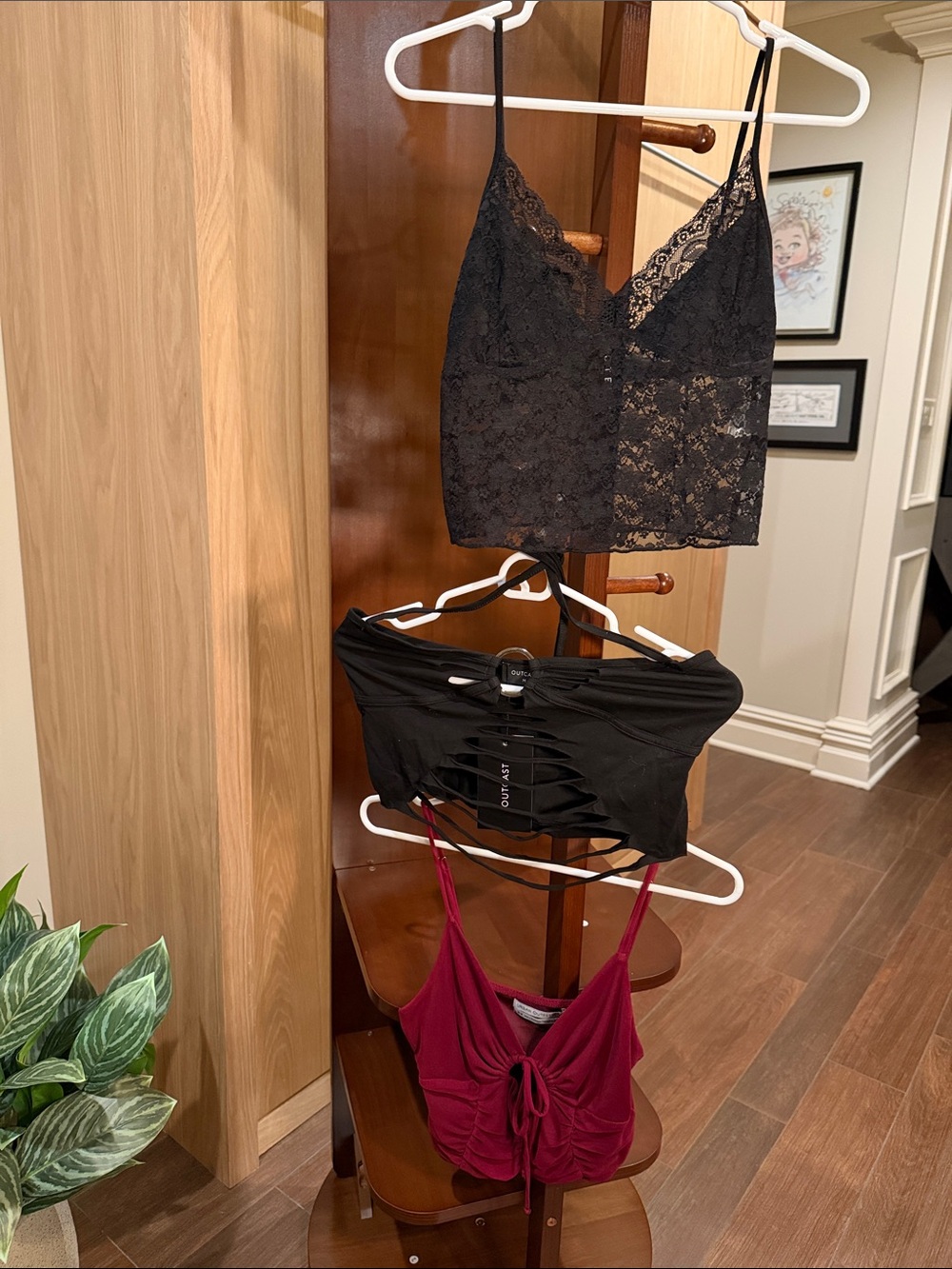 Black Lace Bralette, Black Cutout Tube Top & Wine Ruched Tank Set